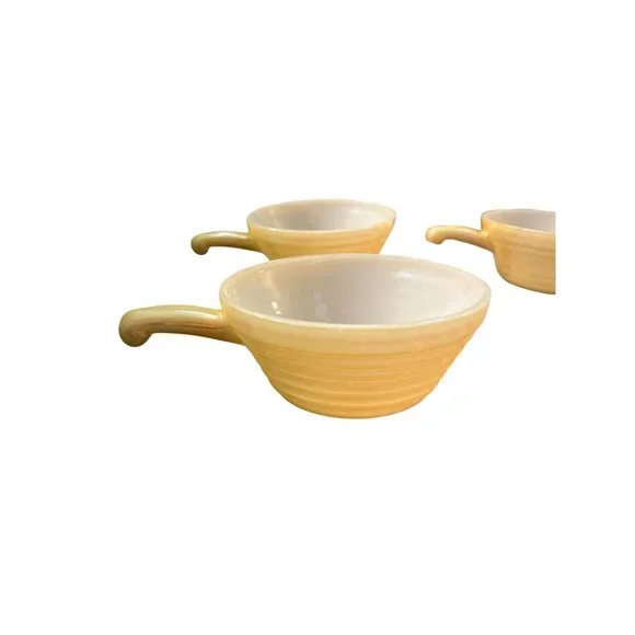 Vintage Fire King Peach Lustre Beehive Soup Bowls 4pc Used - Picture 6 of 9